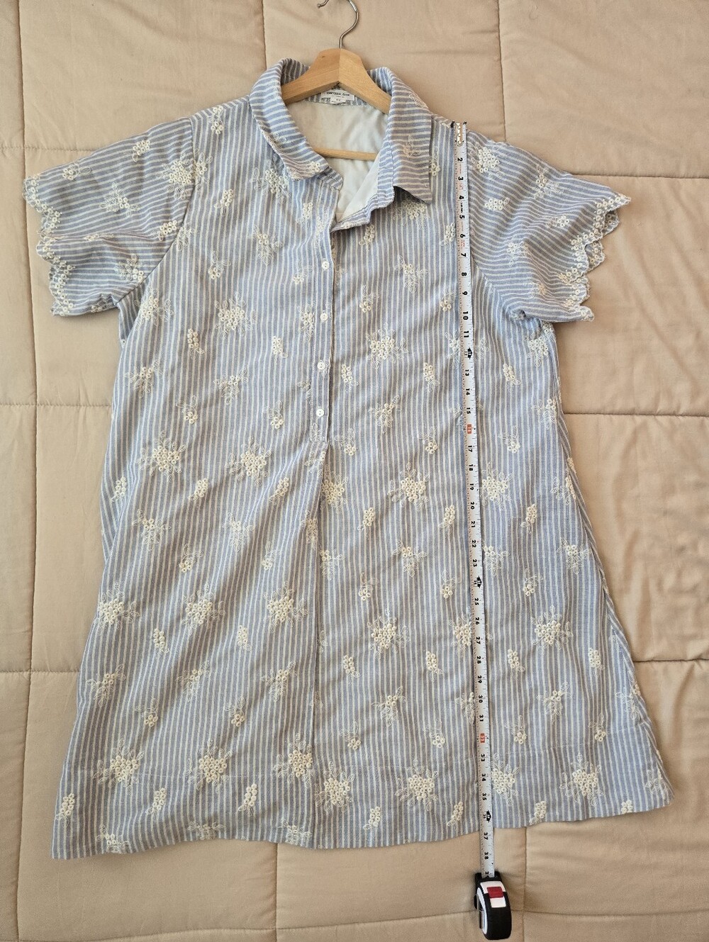 Chic Soul Light Blue Striped And White Floral Embroidered Button Dress 1X - Picture 10 of 10